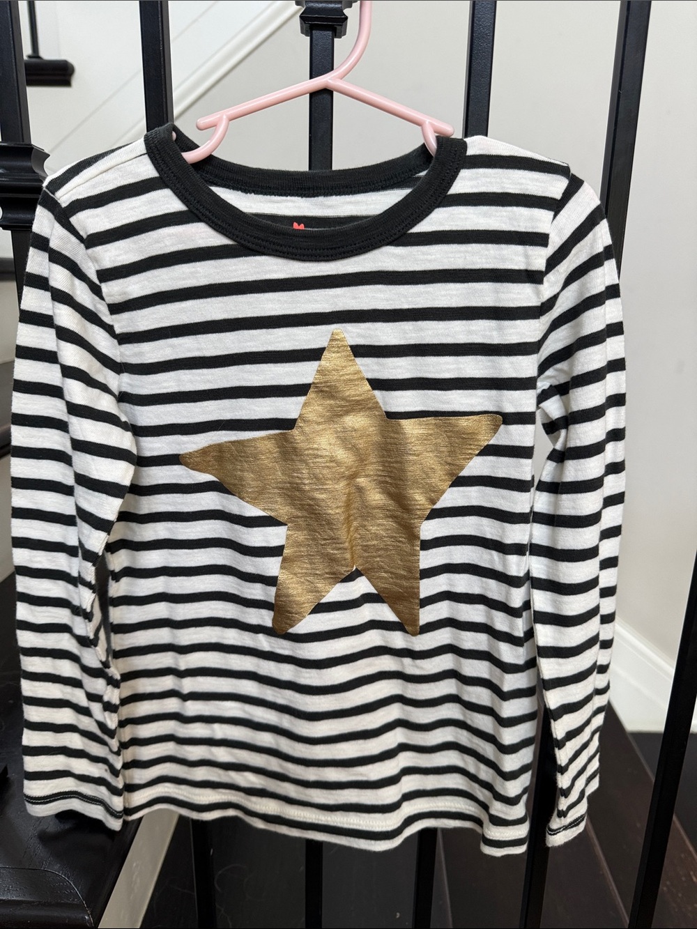 Crewcuts Black & White Striped Long-Sleeve Tee with Gold Star. Never worn